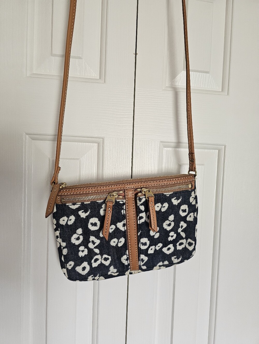 Fossil Denim Floral Crossb9dy Purse Handbag
